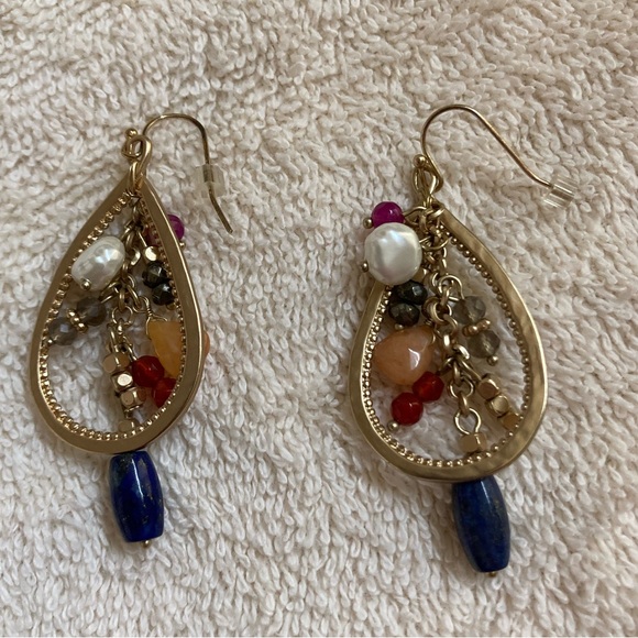 Fun and colorful dangle earrings. Multi color for versatility. Hook back. - Picture 2 of 5